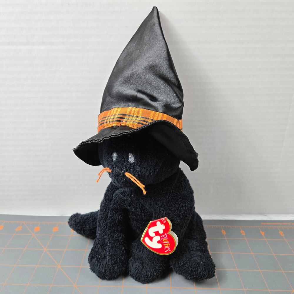 Ty Pluffies Merlin Black Cat Witch Hat Tylux Stitched Eyes First Generation